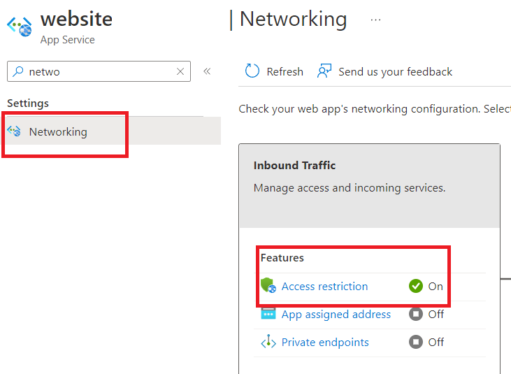 Access restriction rules for azure web app in linux